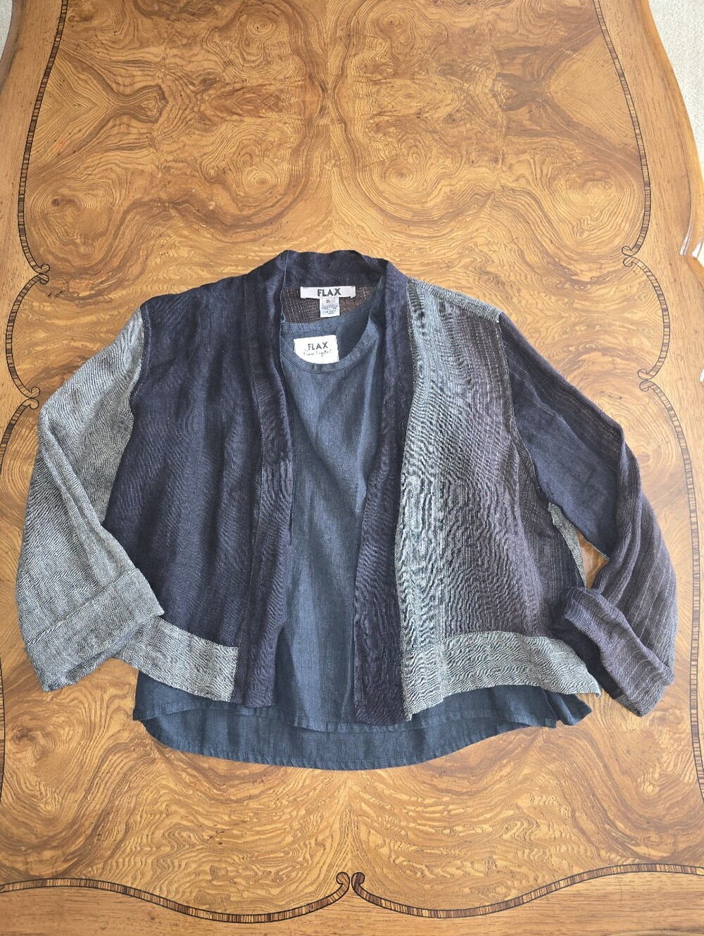 FLAX by Jeanne Engelhart 100% Linen 2-Piece Cardigan and Tank Womens Size Small